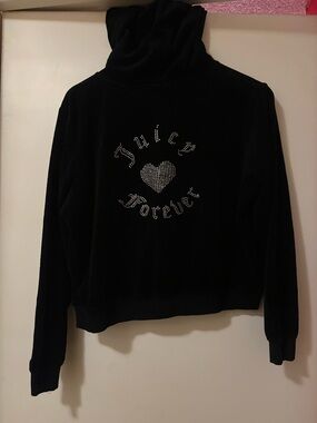 Juicy Couture Black Velour Rhinestone Heart Pullover Sweater